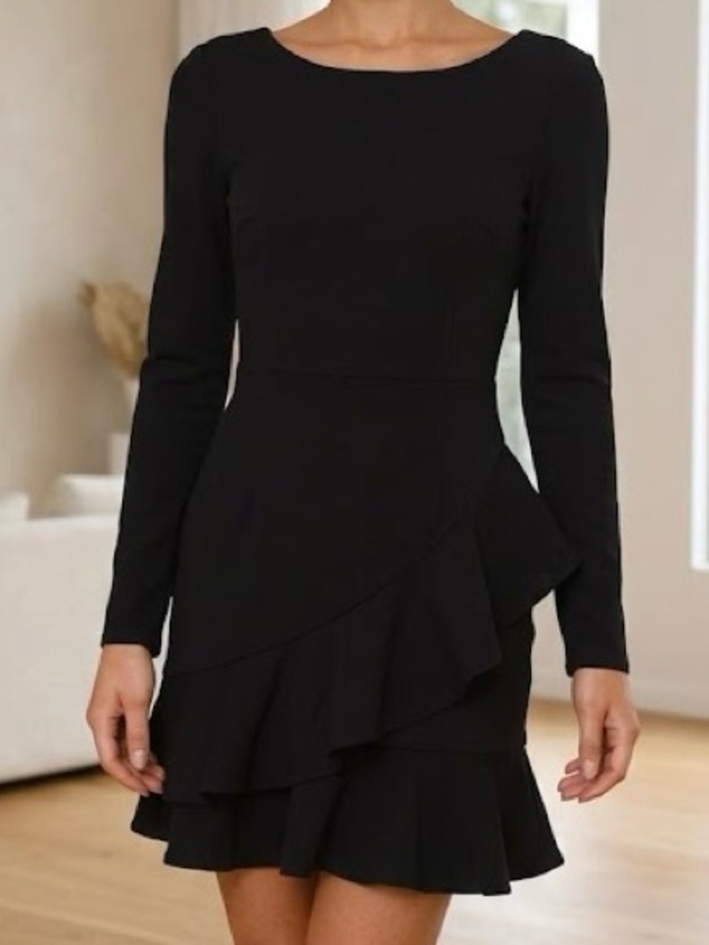 Hello Molly Black Long Sleeve Ruffle Hem Dress